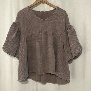 Plum Brown Puff Sleeve Top